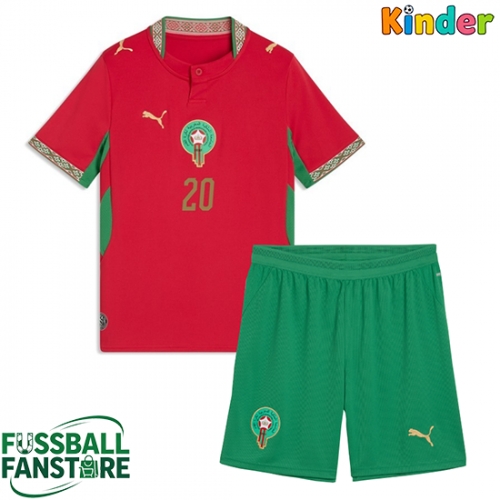 Marokko Ayoub El Kaabi #20 Replik Heimtrikot Kinder WM 2026 Kurzarm (+ Kurze Hosen)